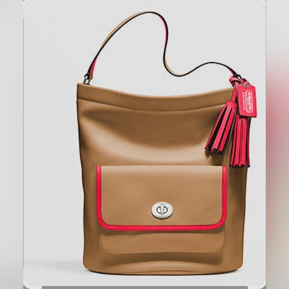 Coach Legacy Archive Rare Tan Coral Pink Leather Hand Shoulder Bag Bucket Purse